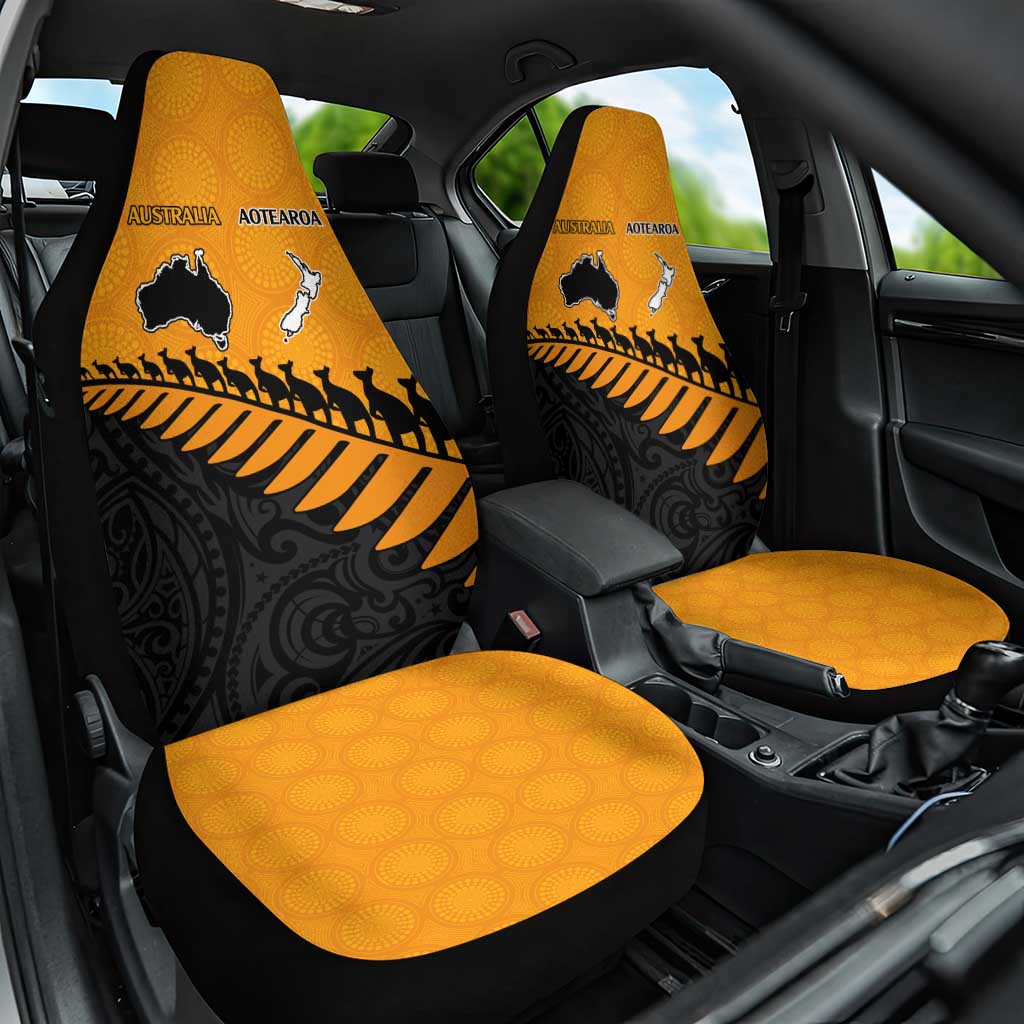 Australia New Zealand Rugby Car Seat Cover Gold Aboriginal Wallabies and Maori Black Fern LT9 One Size Gold - Polynesian Pride