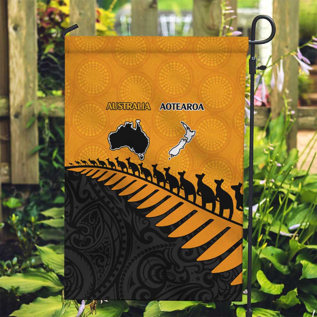 Australia New Zealand Rugby Garden Flag Gold Aboriginal Wallabies and Maori Black Fern - Polynesian Pride