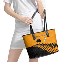 Australia New Zealand Rugby Leather Tote Bag Gold Aboriginal Wallabies and Maori Black Fern - Polynesian Pride