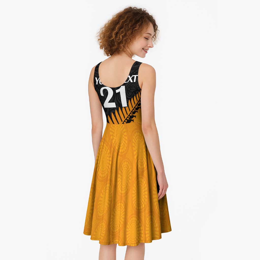 Australia New Zealand Rugby Midi Dress Gold Aboriginal Wallabies and Maori Black Fern - Polynesian Pride