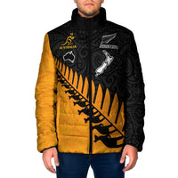 Australia New Zealand Rugby Padded Jacket Gold Aboriginal Wallabies and Maori Black Fern - Polynesian Pride