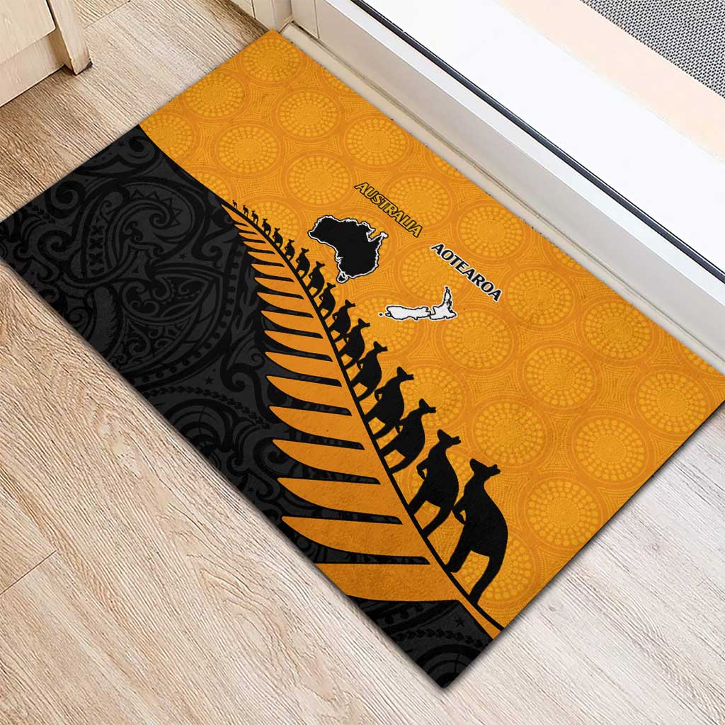 Australia New Zealand Rugby Rubber Doormat Gold Aboriginal Wallabies and Maori Black Fern - Polynesian Pride