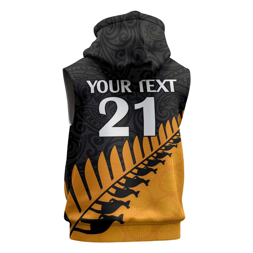 Australia New Zealand Rugby Sleeveless Zip Hoodie Gold Aboriginal Wallabies and Maori Black Fern LT9 - Polynesian Pride