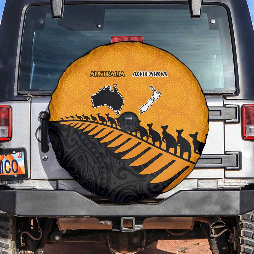 Australia New Zealand Rugby Spare Tire Cover Gold Aboriginal Wallabies and Maori Black Fern LT9 Gold - Polynesian Pride