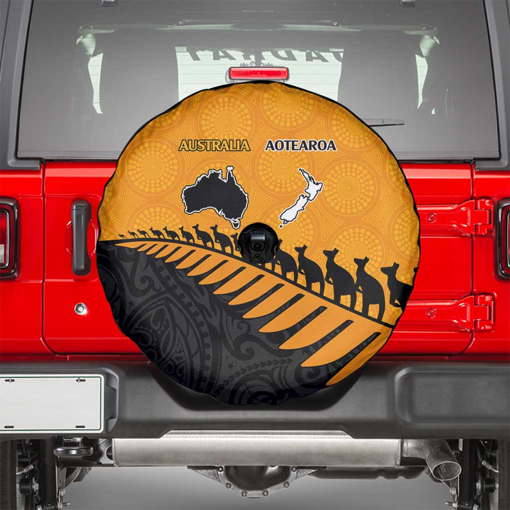 Australia New Zealand Rugby Spare Tire Cover Gold Aboriginal Wallabies and Maori Black Fern LT9 - Polynesian Pride