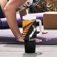 Australia New Zealand Rugby Tumbler With Handle Gold Aboriginal Wallabies and Maori Black Fern - Polynesian Pride