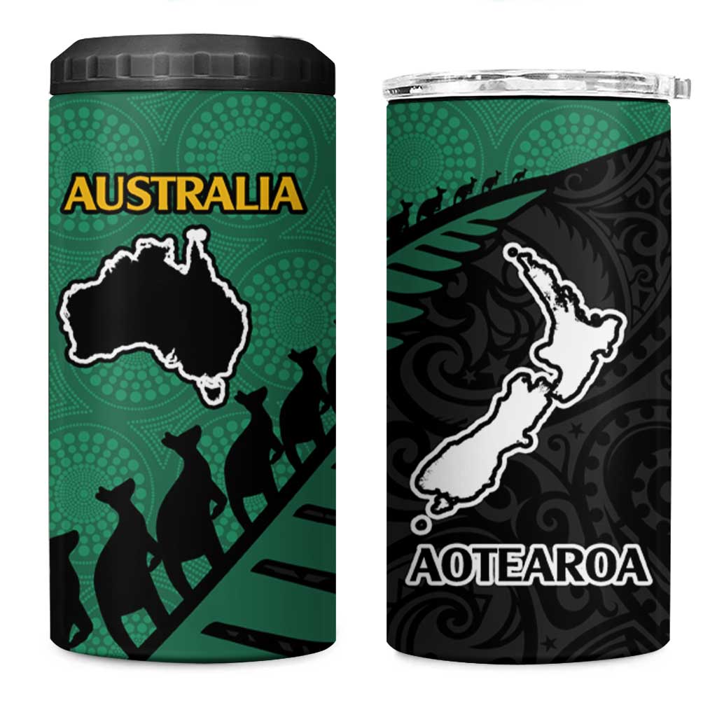 Australia New Zealand Rugby 4 in 1 Can Cooler Tumbler Aboriginal Wallabies and Maori Black Fern Green Vibe LT9 One Size: 16 oz Green - Polynesian Pride