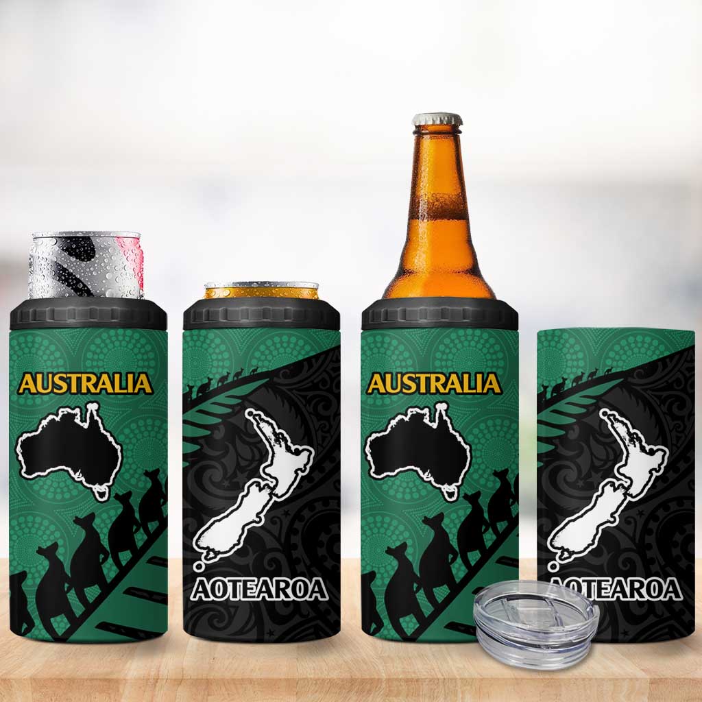 Australia New Zealand Rugby 4 in 1 Can Cooler Tumbler Aboriginal Wallabies and Maori Black Fern Green Vibe LT9 - Polynesian Pride