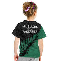 Australia Wallabies and Aotearoa Rugby Kid T Shirt Kangaroo Black Fern Maori Green Vibe LT9 - Polynesian Pride