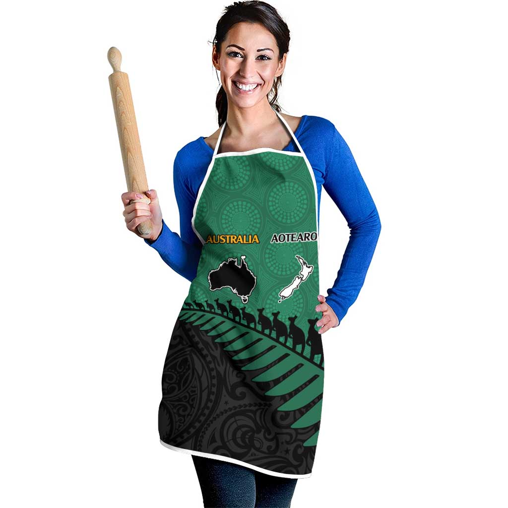 Australia New Zealand Rugby Apron Green Aboriginal Wallabies and Maori Black Fern - Polynesian Pride