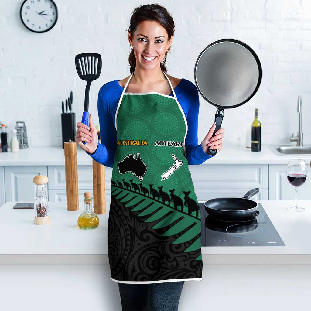 Australia New Zealand Rugby Apron Green Aboriginal Wallabies and Maori Black Fern - Polynesian Pride