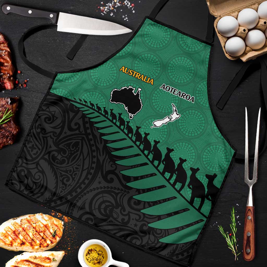 Australia New Zealand Rugby Apron Green Aboriginal Wallabies and Maori Black Fern - Polynesian Pride