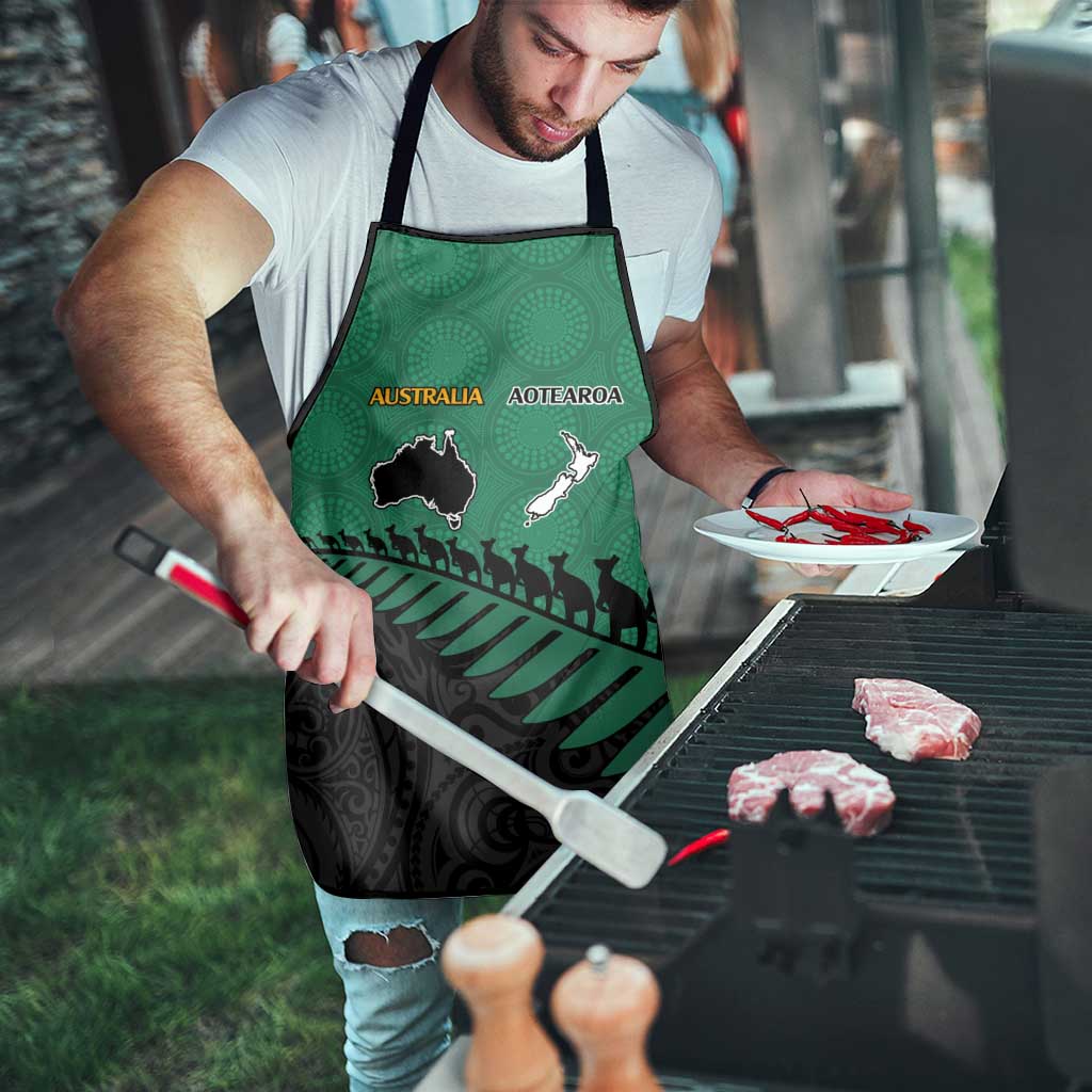 Australia New Zealand Rugby Apron Green Aboriginal Wallabies and Maori Black Fern - Polynesian Pride