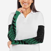Australia New Zealand Rugby Arm Sleeves Green Aboriginal Wallabies and Maori Black Fern - Polynesian Pride