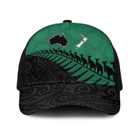 Australia New Zealand Rugby Baseball Net Cap Green Aboriginal Wallabies and Maori Black Fern - Polynesian Pride