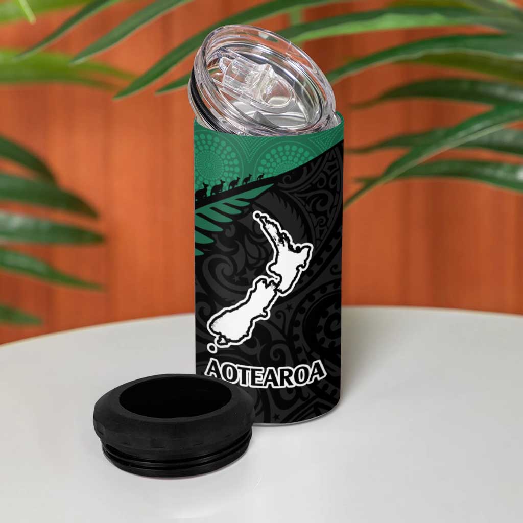 Australia New Zealand Rugby 4 in 1 Can Cooler Tumbler Green Aboriginal Wallabies and Maori Black Fern LT9 - Polynesian Pride