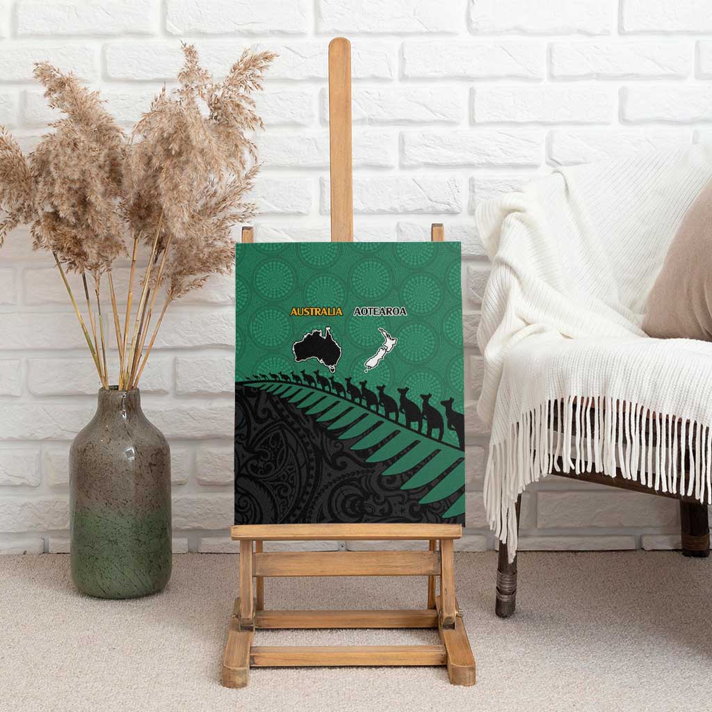 Australia New Zealand Rugby Canvas Wall Art Green Aboriginal Wallabies and Maori Black Fern - Polynesian Pride