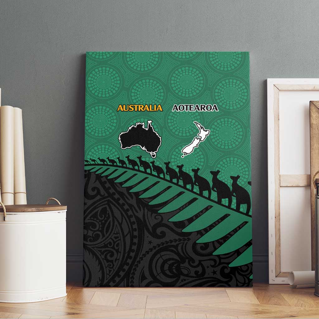 Australia New Zealand Rugby Canvas Wall Art Green Aboriginal Wallabies and Maori Black Fern - Polynesian Pride