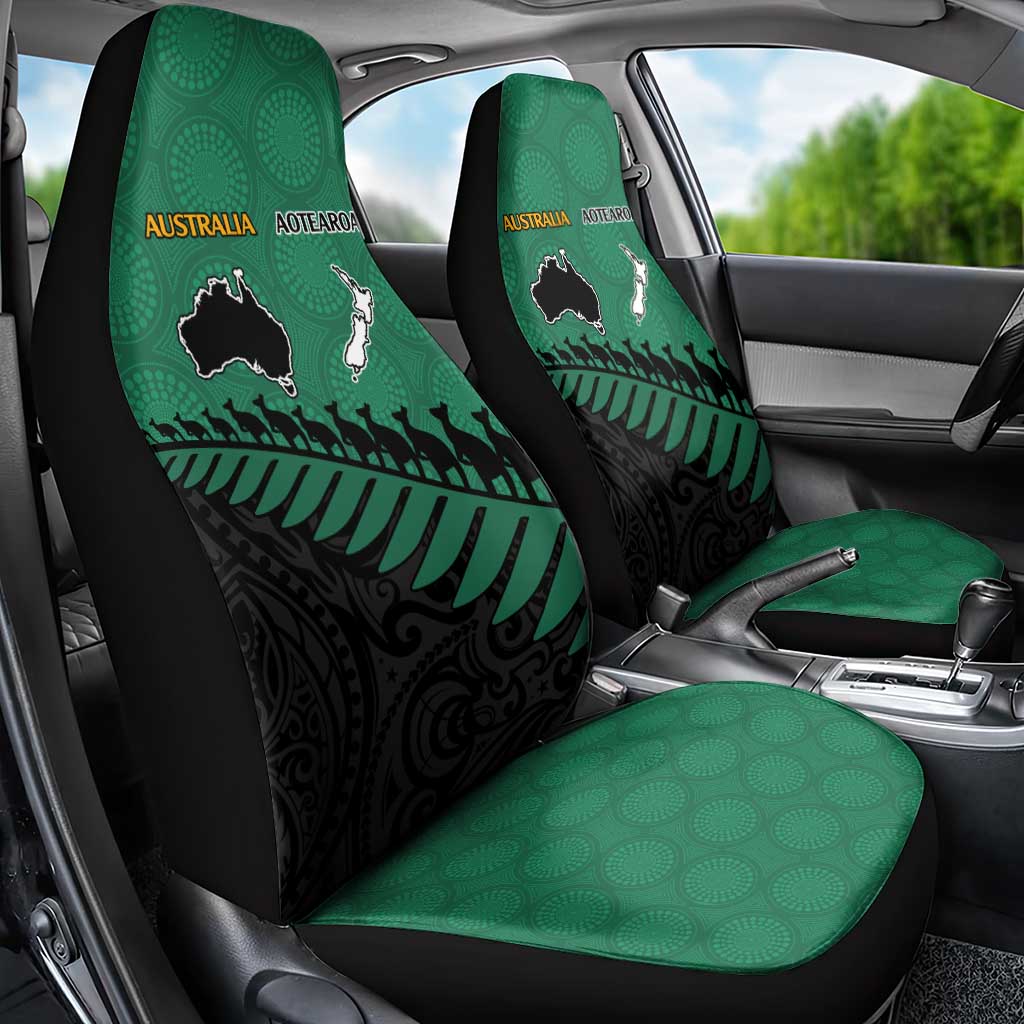 Australia New Zealand Rugby Car Seat Cover Green Aboriginal Wallabies and Maori Black Fern LT9 - Polynesian Pride