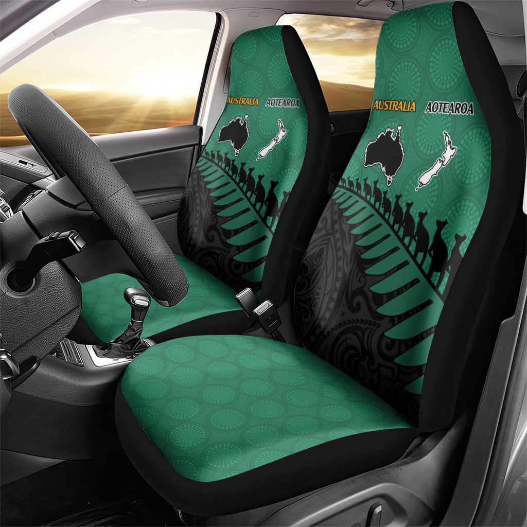 Australia New Zealand Rugby Car Seat Cover Green Aboriginal Wallabies and Maori Black Fern LT9 - Polynesian Pride