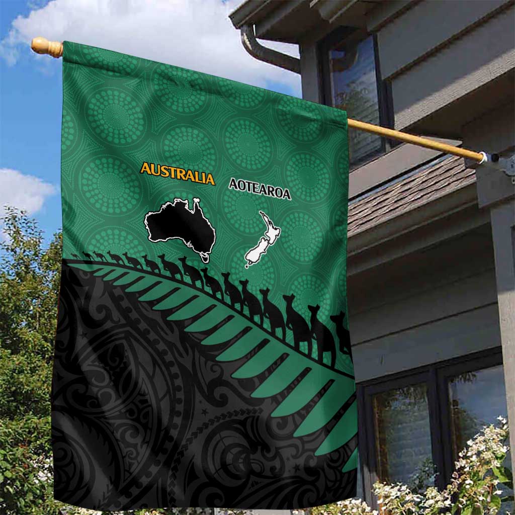 Australia New Zealand Rugby Garden Flag Green Aboriginal Wallabies and Maori Black Fern - Polynesian Pride