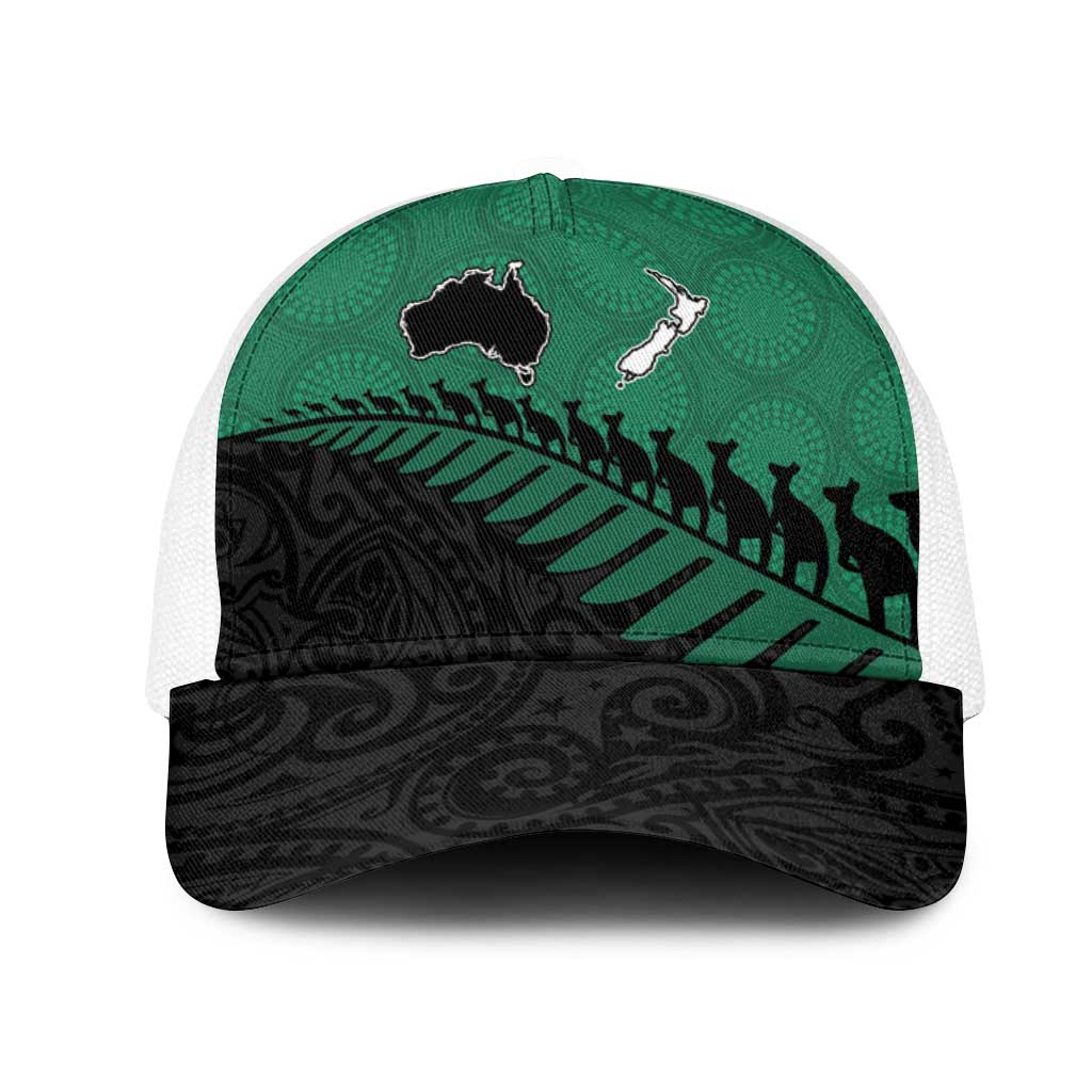 Australia New Zealand Rugby Mesh Trucker Cap Green Aboriginal Wallabies and Maori Black Fern - Polynesian Pride