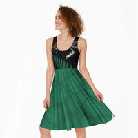 Australia New Zealand Rugby Midi Dress Green Aboriginal Wallabies and Maori Black Fern - Polynesian Pride