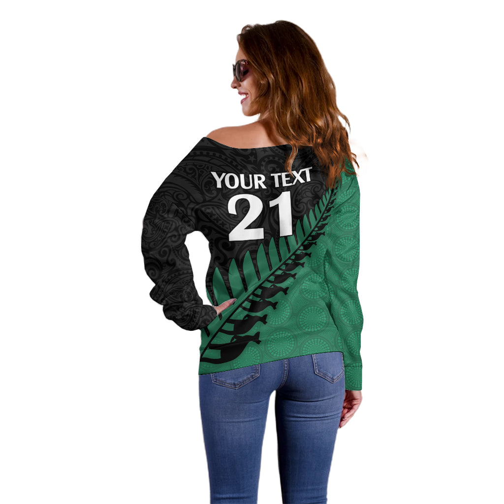 Custom Australia Wallabies and Aotearoa Rugby Off Shoulder Sweater Kangaroo Black Fern Maori Green Vibe LT9 - Polynesian Pride