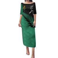 Custom Australia Wallabies and Aotearoa Rugby Puletasi Kangaroo Black Fern Maori Green Vibe LT9 Long Dress Green - Polynesian Pride