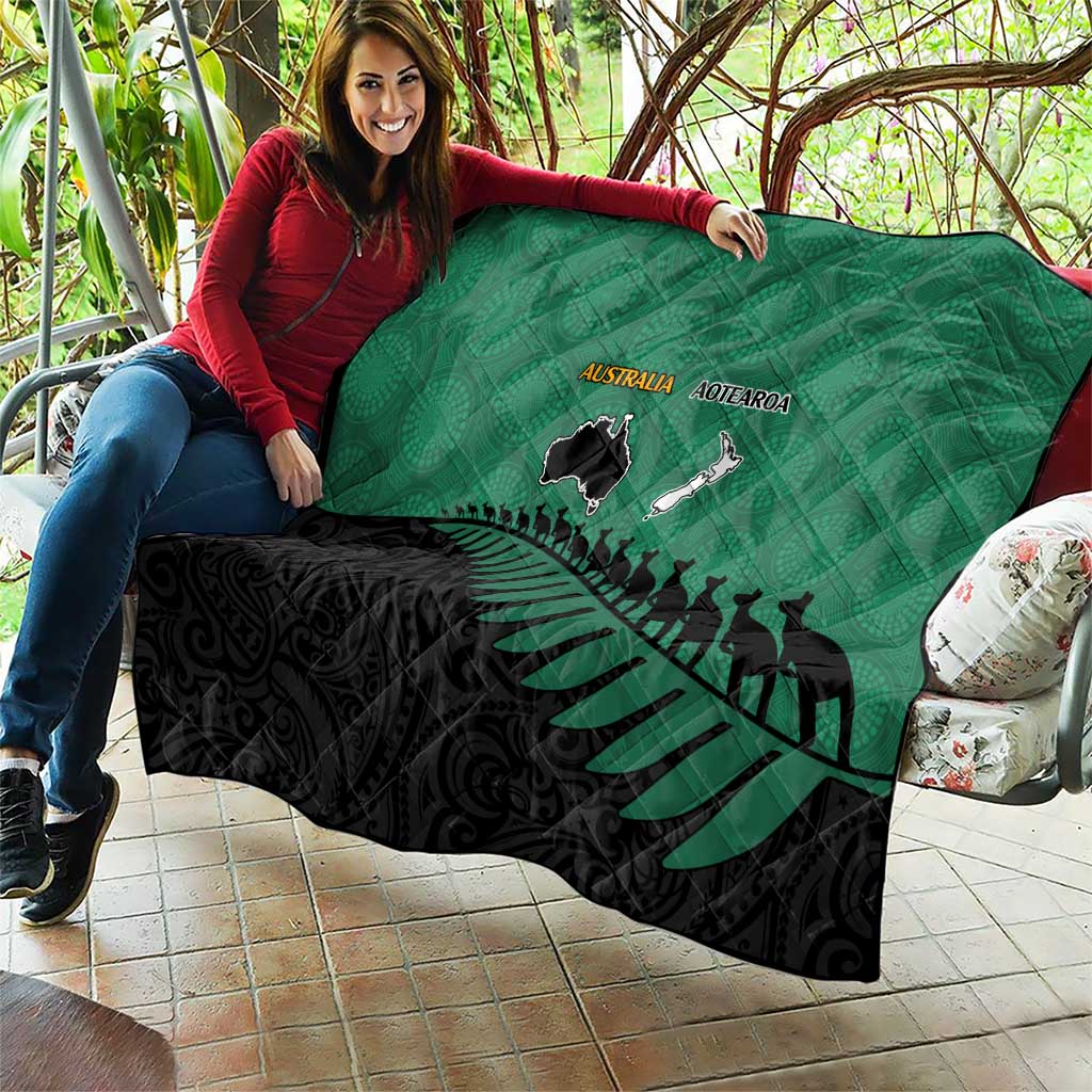 Australia New Zealand Rugby Quilt Green Aboriginal Wallabies and Maori Black Fern - Polynesian Pride