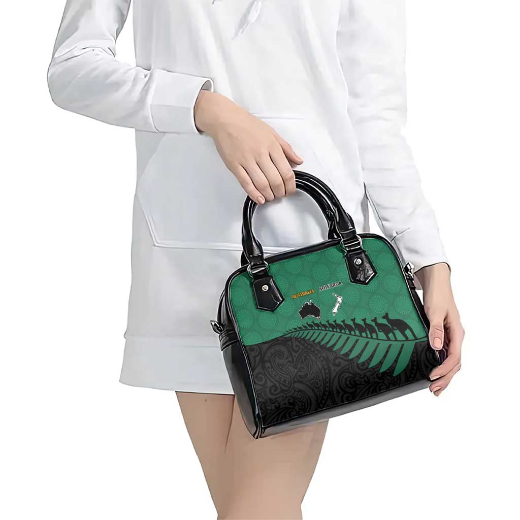 Australia New Zealand Rugby Shoulder Handbag Green Aboriginal Wallabies and Maori Black Fern - Polynesian Pride