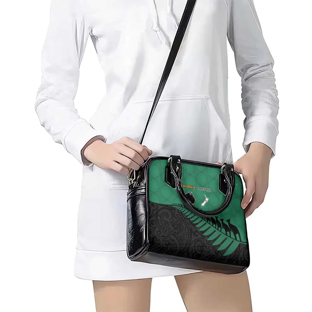 Australia New Zealand Rugby Shoulder Handbag Green Aboriginal Wallabies and Maori Black Fern - Polynesian Pride