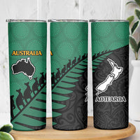 Australia New Zealand Rugby Skinny Tumbler Green Aboriginal Wallabies and Maori Black Fern LT9 - Polynesian Pride