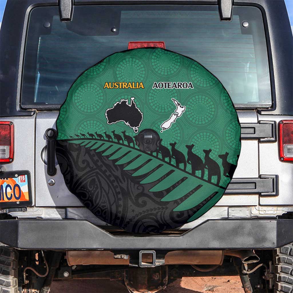 Australia New Zealand Rugby Spare Tire Cover Green Aboriginal Wallabies and Maori Black Fern LT9 Green - Polynesian Pride
