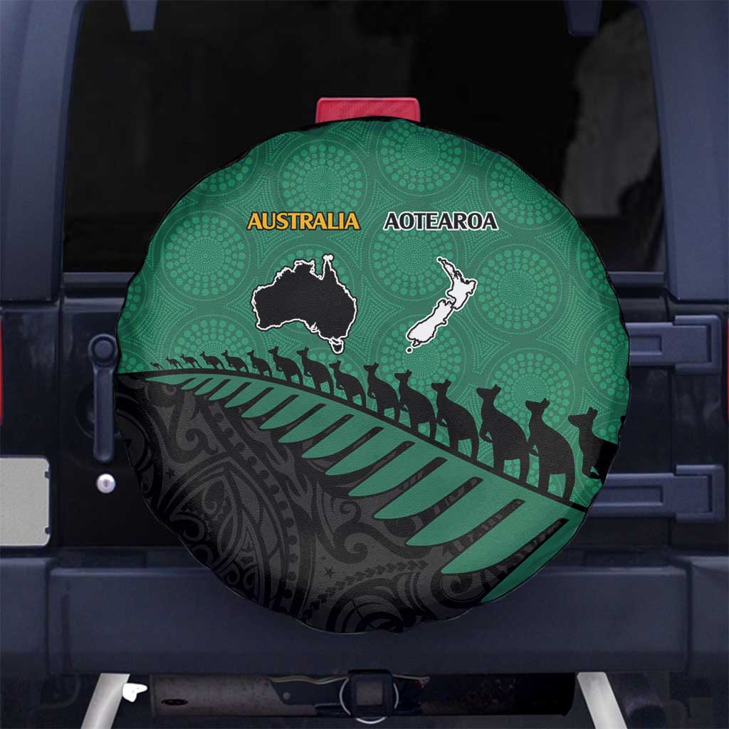 Australia New Zealand Rugby Spare Tire Cover Green Aboriginal Wallabies and Maori Black Fern LT9 No hole Green - Polynesian Pride