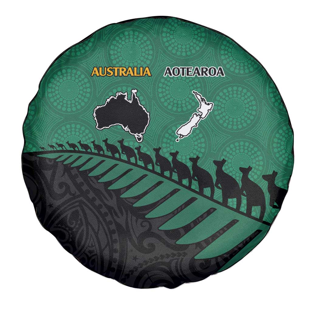 Australia New Zealand Rugby Spare Tire Cover Green Aboriginal Wallabies and Maori Black Fern LT9 - Polynesian Pride