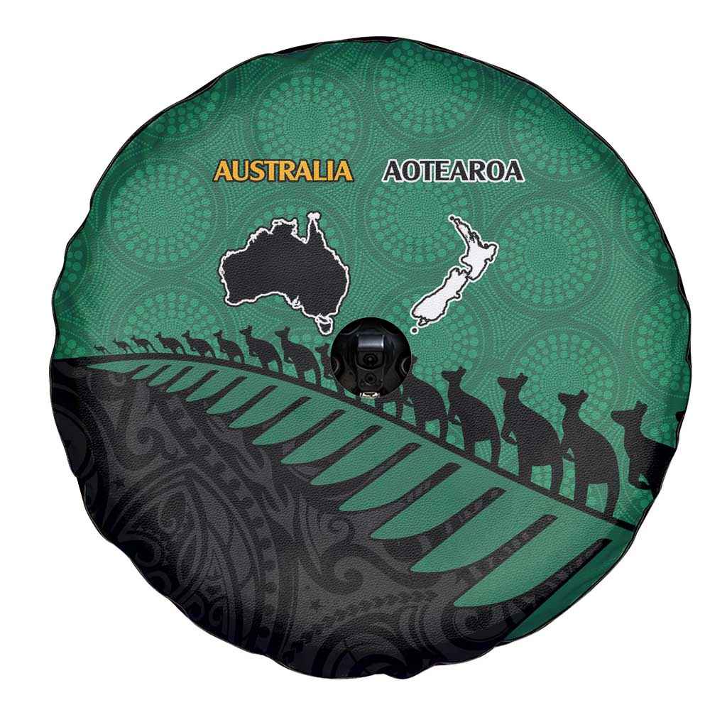 Australia New Zealand Rugby Spare Tire Cover Green Aboriginal Wallabies and Maori Black Fern LT9 - Polynesian Pride