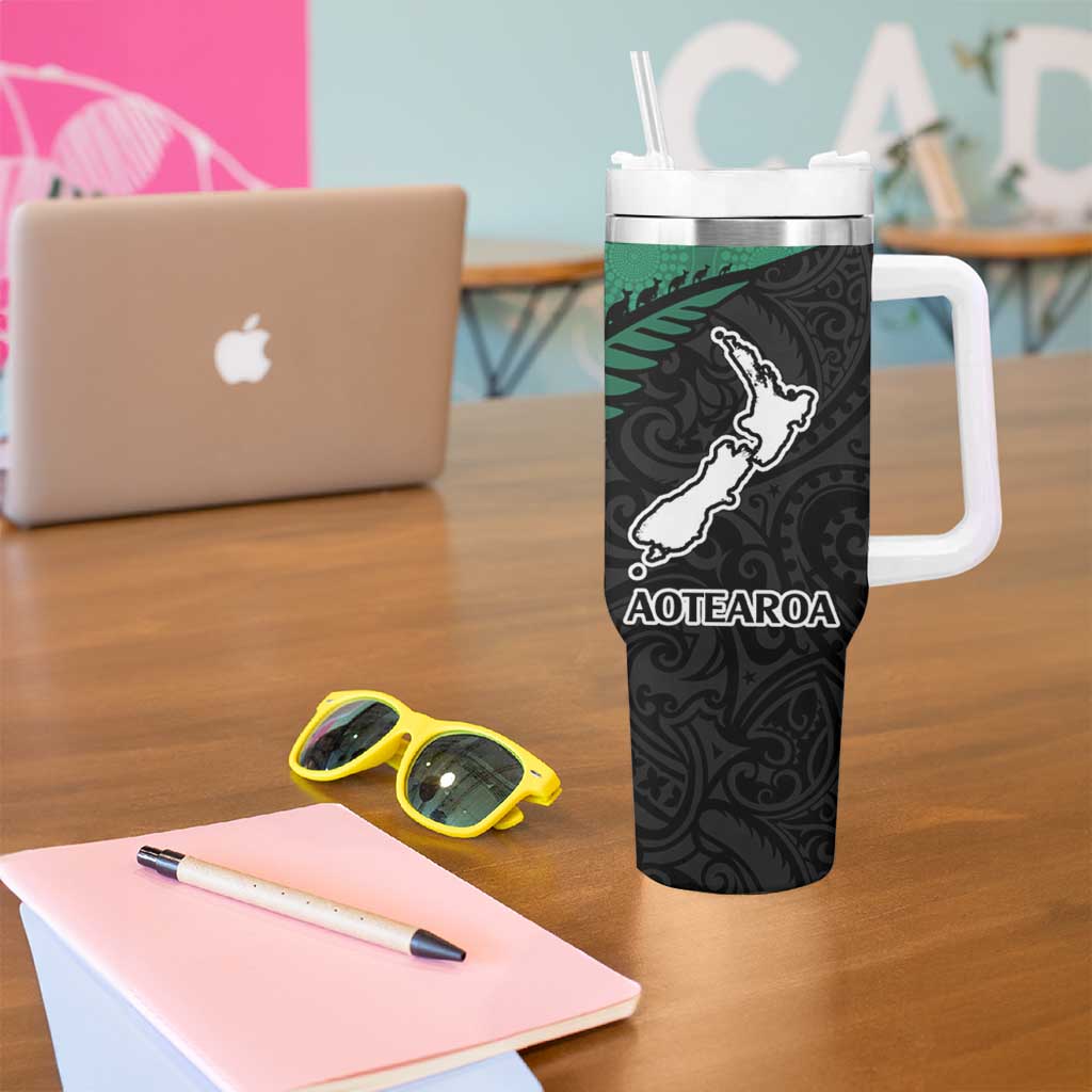 Australia New Zealand Rugby Tumbler With Handle Green Aboriginal Wallabies and Maori Black Fern - Polynesian Pride