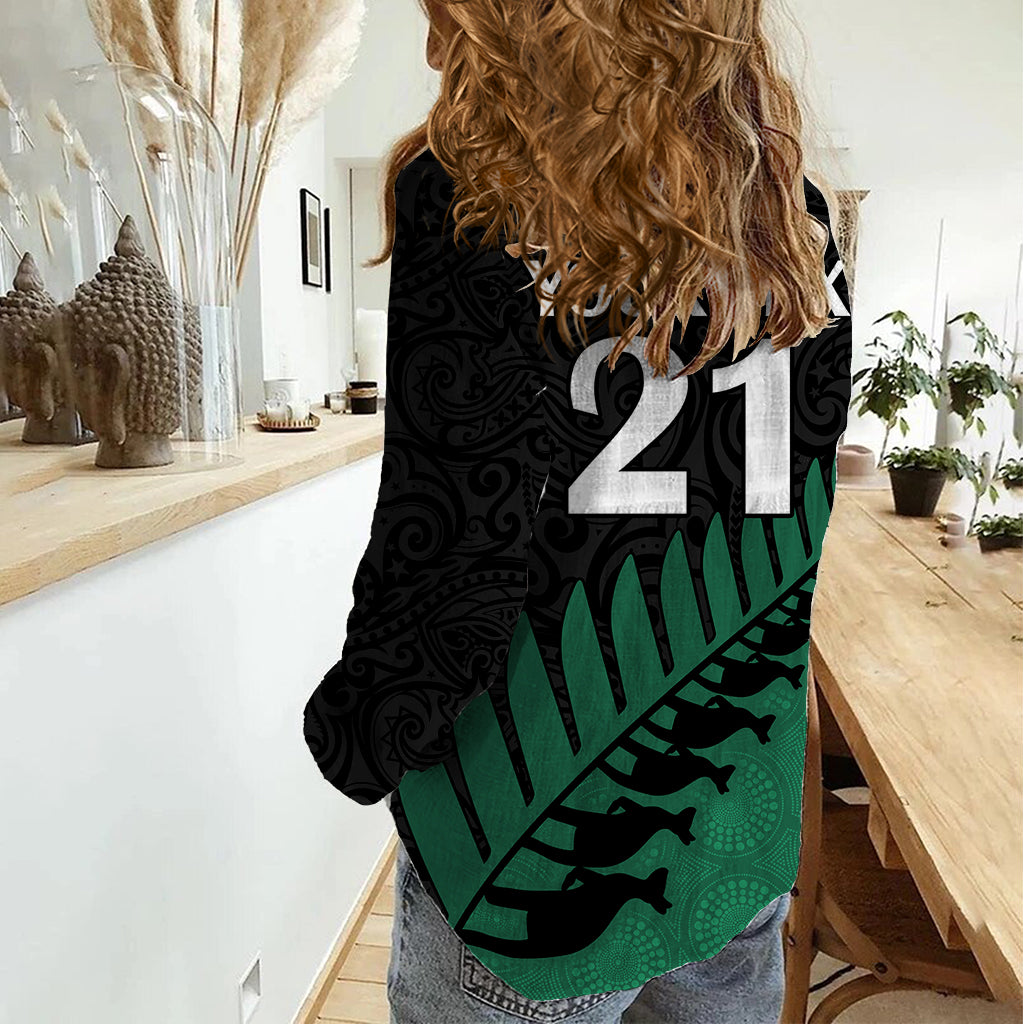 Custom Australia Wallabies and Aotearoa Rugby Women Casual Shirt Kangaroo Black Fern Maori Green Vibe LT9 - Polynesian Pride