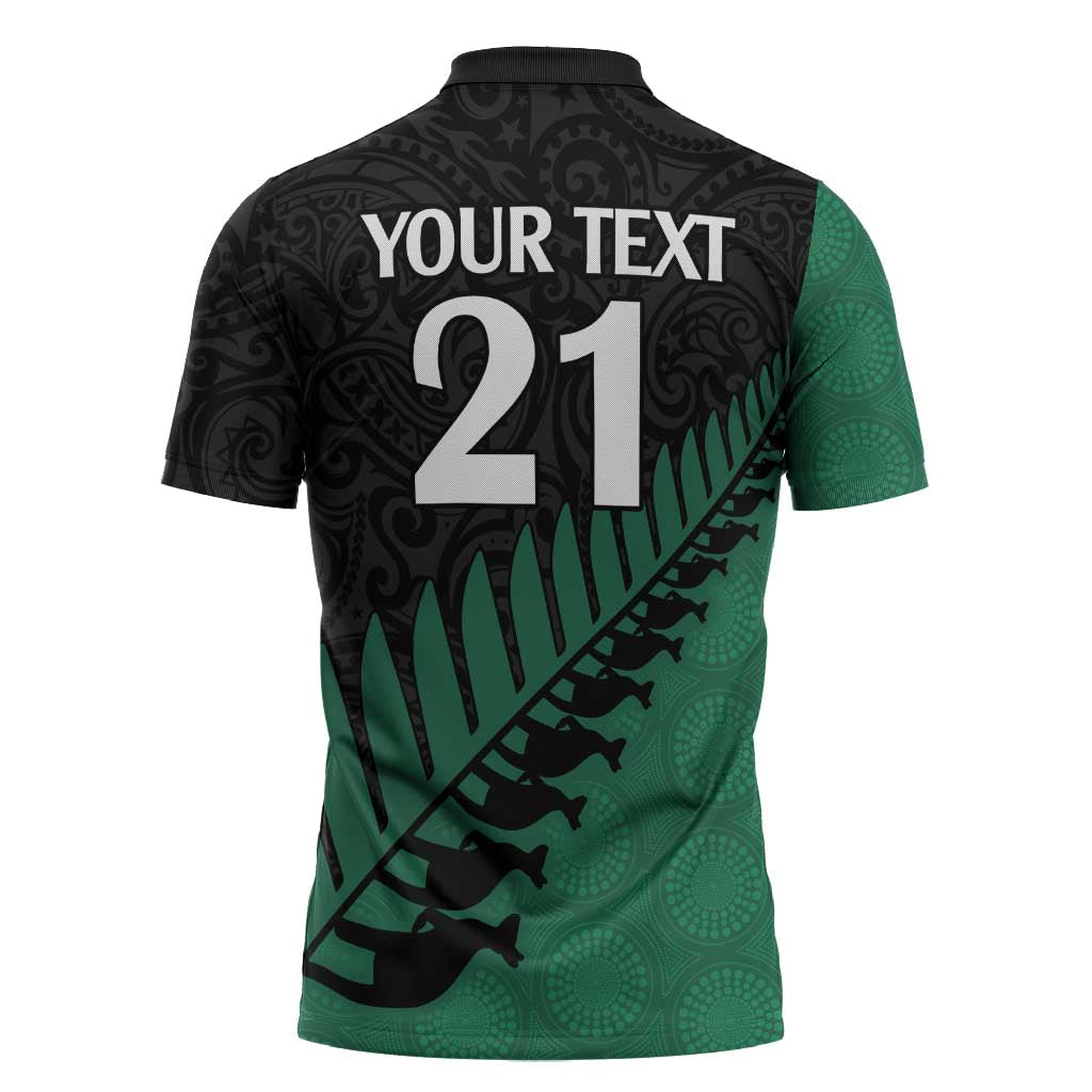 Australia New Zealand Rugby Zipper Polo Shirt Green Aboriginal Wallabies and Maori Black Fern LT9 - Polynesian Pride