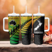 Australia New Zealand Rugby Tumbler With Handle Aboriginal Wallabies and Maori Black Fern Gradient Vibe
