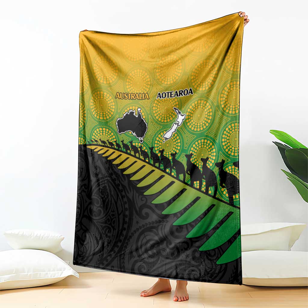 Australia New Zealand Rugby Blanket Gradient Aboriginal Wallabies and Maori Black Fern - Polynesian Pride