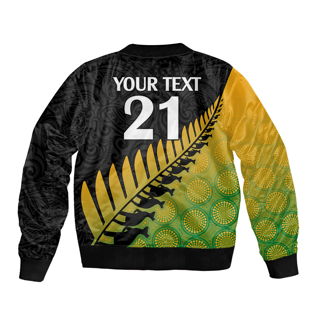 Custom Australia Wallabies and Aotearoa Rugby Bomber Jacket Kangaroo Black Fern Maori Gradient Vibe LT9 - Polynesian Pride