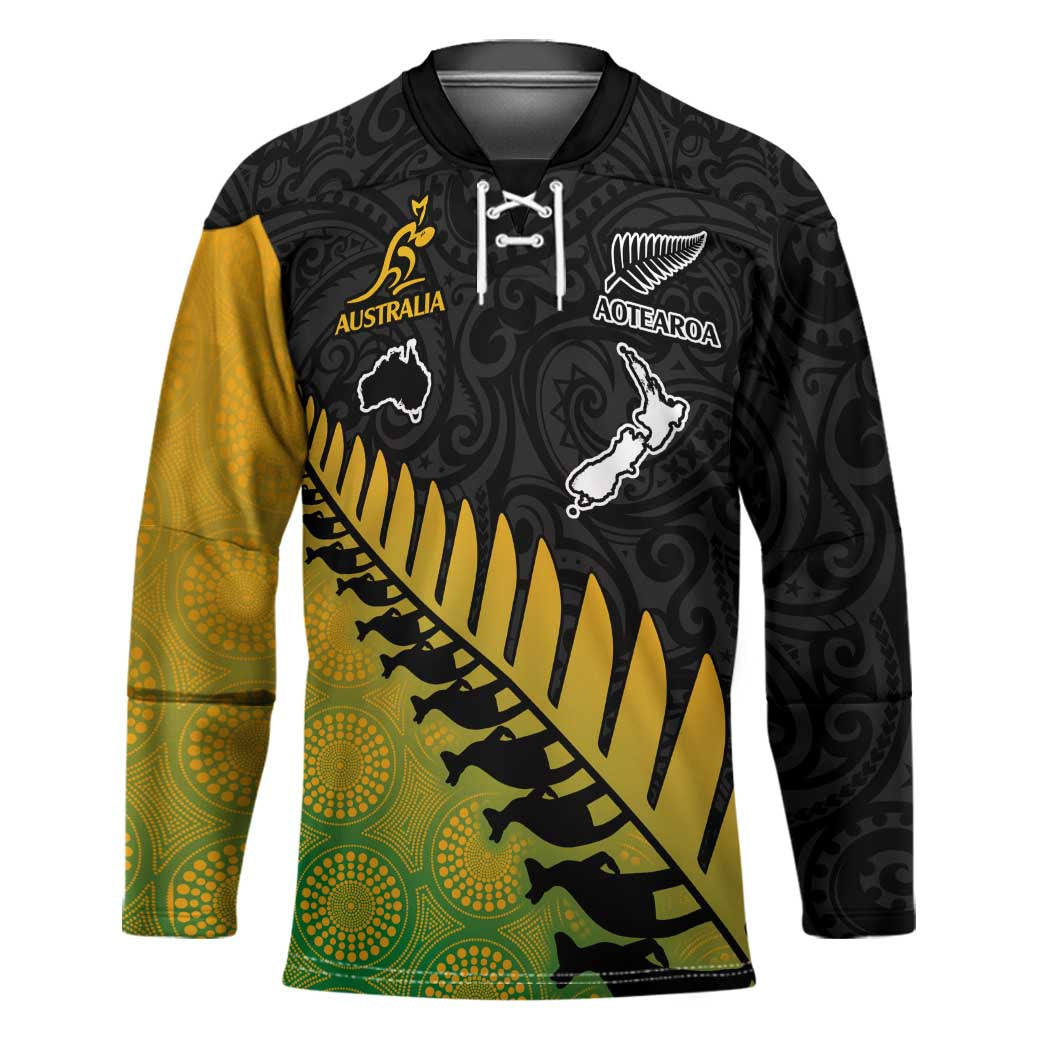 Australia New Zealand Rugby Custom Hockey Jersey Gradient Aboriginal Wallabies and Maori Black Fern LT9 Unisex Gradient - Polynesian Pride