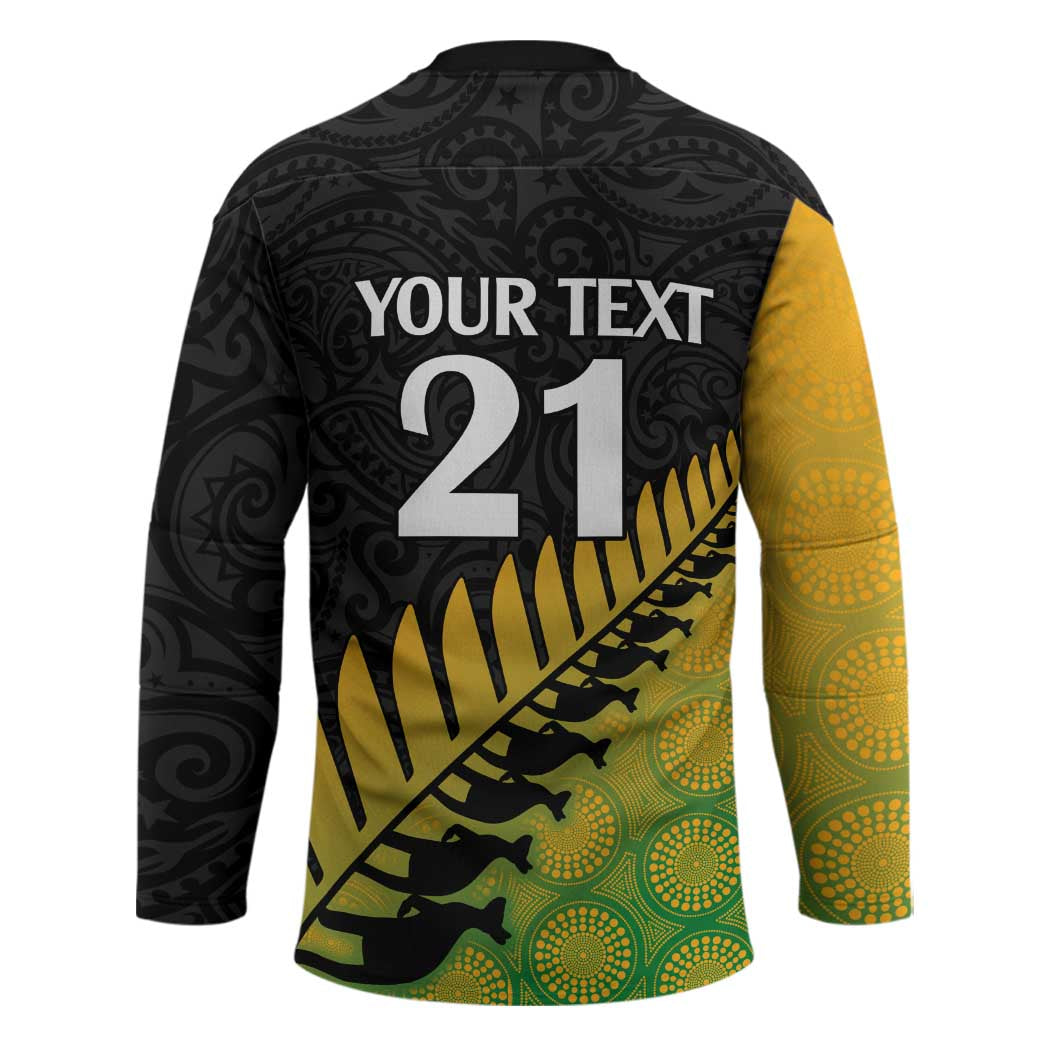 Australia New Zealand Rugby Custom Hockey Jersey Gradient Aboriginal Wallabies and Maori Black Fern LT9 - Polynesian Pride