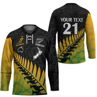 Australia New Zealand Rugby Custom Hockey Jersey Gradient Aboriginal Wallabies and Maori Black Fern LT9 - Polynesian Pride