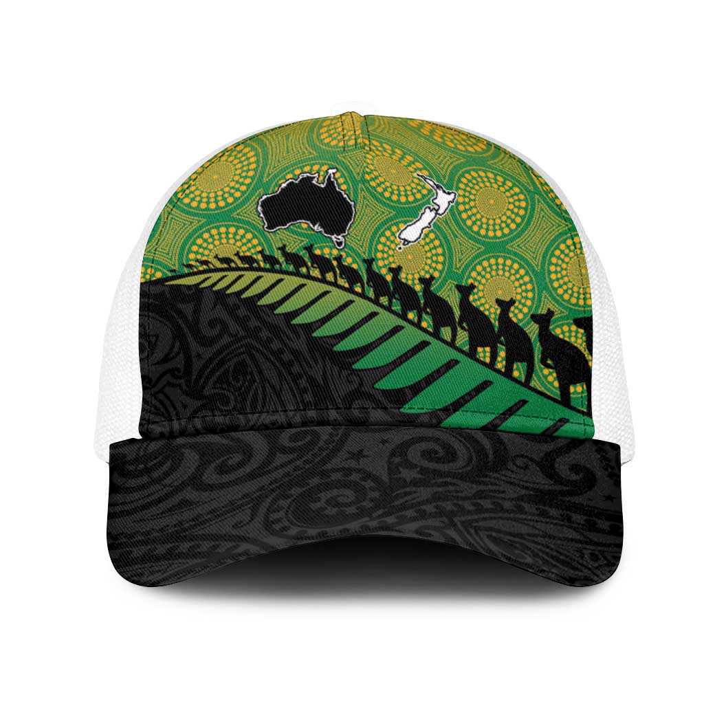 Australia New Zealand Rugby Mesh Trucker Cap Gradient Aboriginal Wallabies and Maori Black Fern - Polynesian Pride