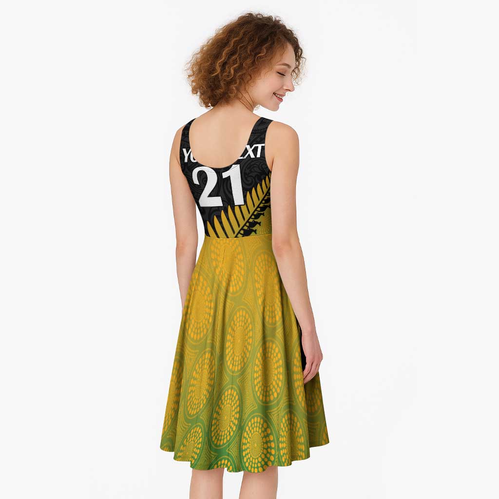 Australia New Zealand Rugby Midi Dress Gradient Aboriginal Wallabies and Maori Black Fern - Polynesian Pride