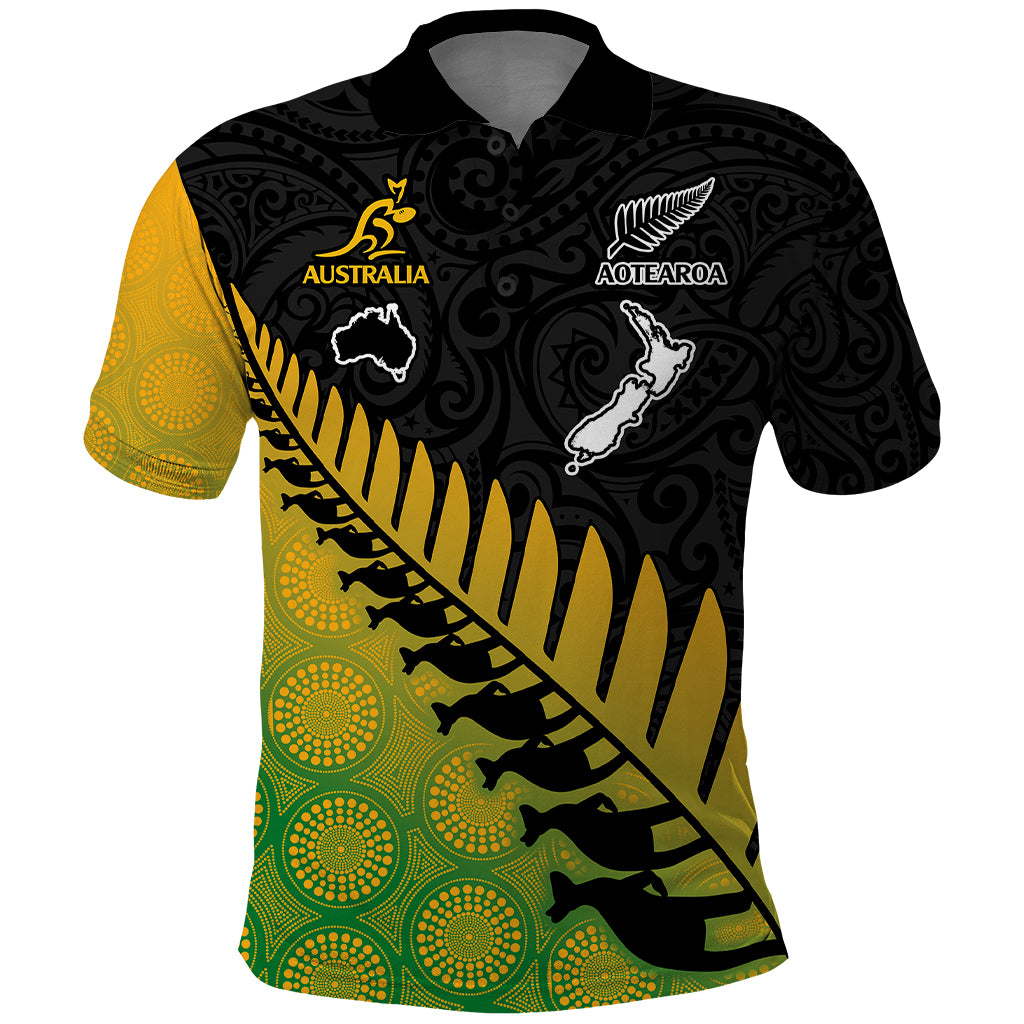 Custom Australia Wallabies and Aotearoa Rugby Polo Shirt Kangaroo Black Fern Maori Gradient Vibe LT9 Gradient - Polynesian Pride