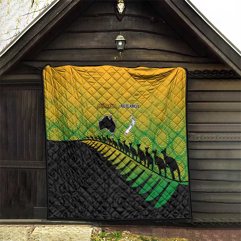 Australia New Zealand Rugby Quilt Gradient Aboriginal Wallabies and Maori Black Fern - Polynesian Pride